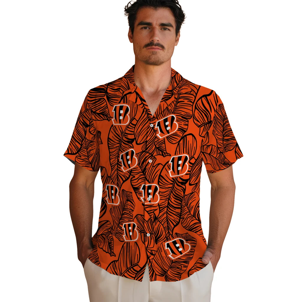 Cincinnati Bengals Hawaiian Shirt - Leaf Outline | Hula Hawaiian Shirts