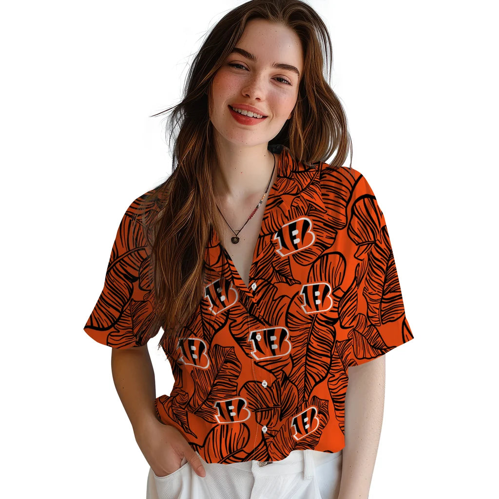 Cincinnati Bengals Hawaiian Shirt - Leaf Outline | Hula Hawaiian Shirts