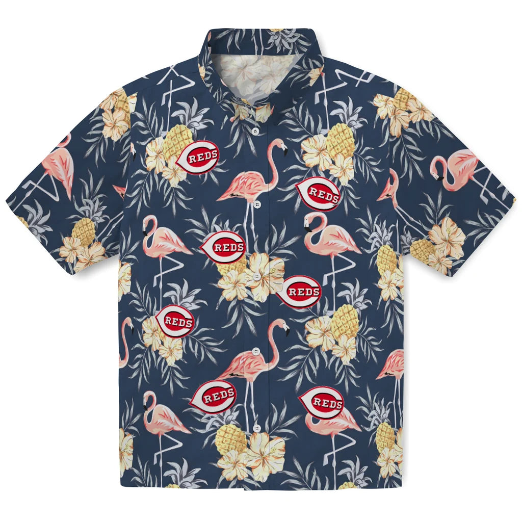 Cincinnati Reds Hawaiian Shirt - Flamingo Hibiscus | Hula Hawaiian Shirts