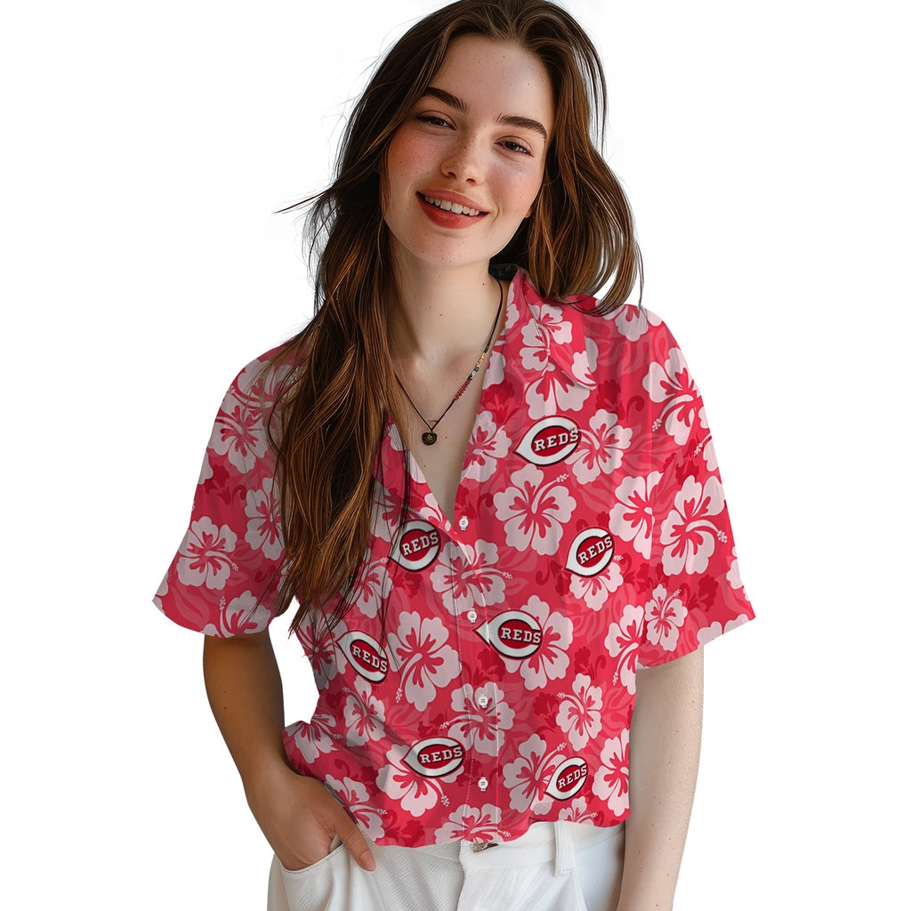 Cincinnati Reds Hawaiian Shirt - Hibiscus Cluster | Hula Hawaiian Shirts