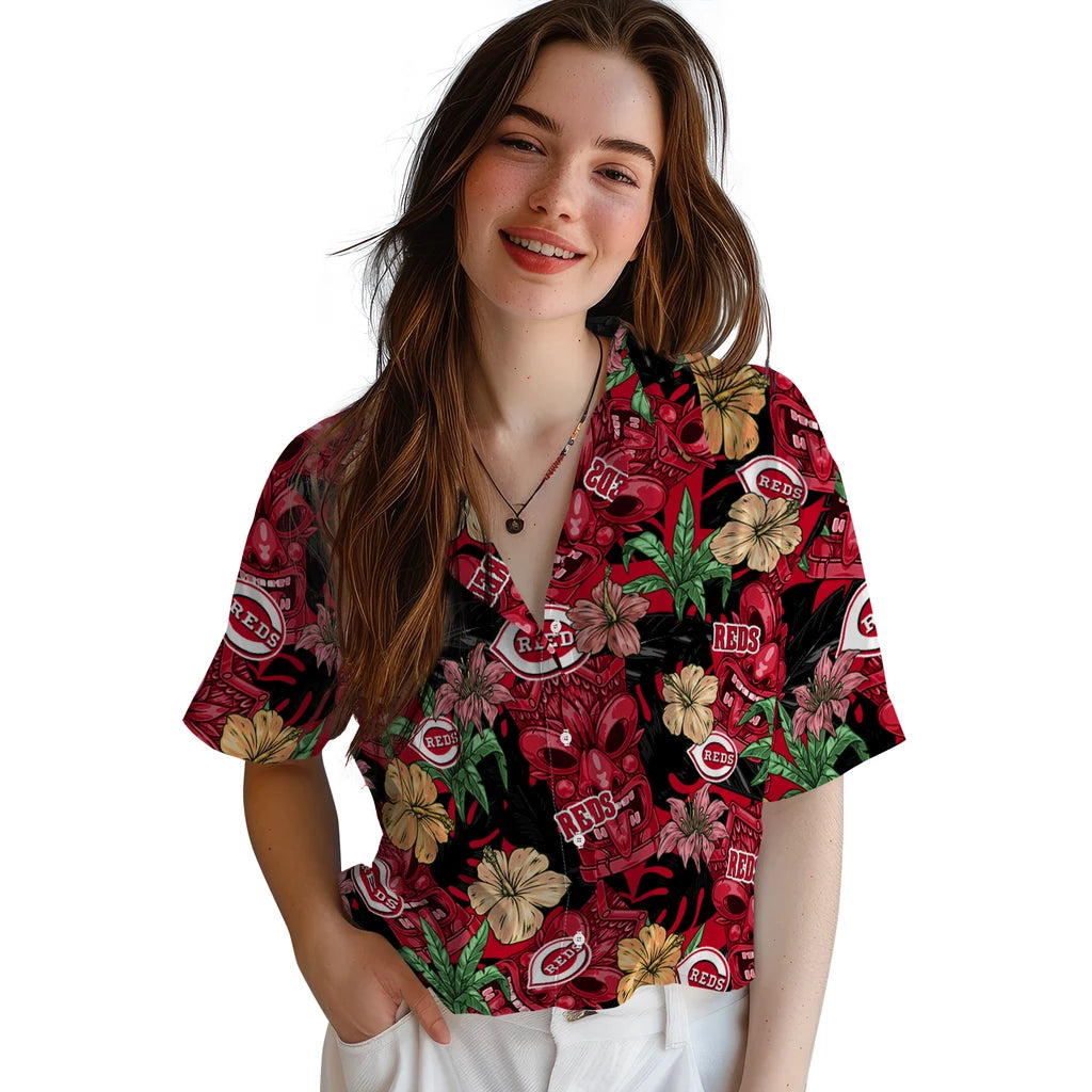 Cincinnati Reds Hawaiian Shirt - Hibiscus Tiki Jungle | Hula Hawaiian Shirts