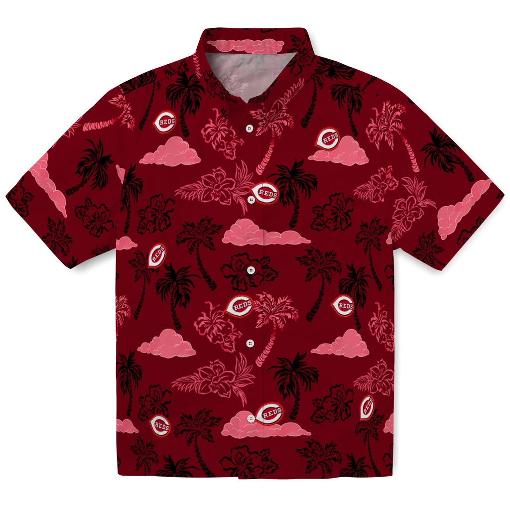 Cincinnati Reds Hawaiian Shirt - Palm And Clouds | Hula Hawaiian Shirts