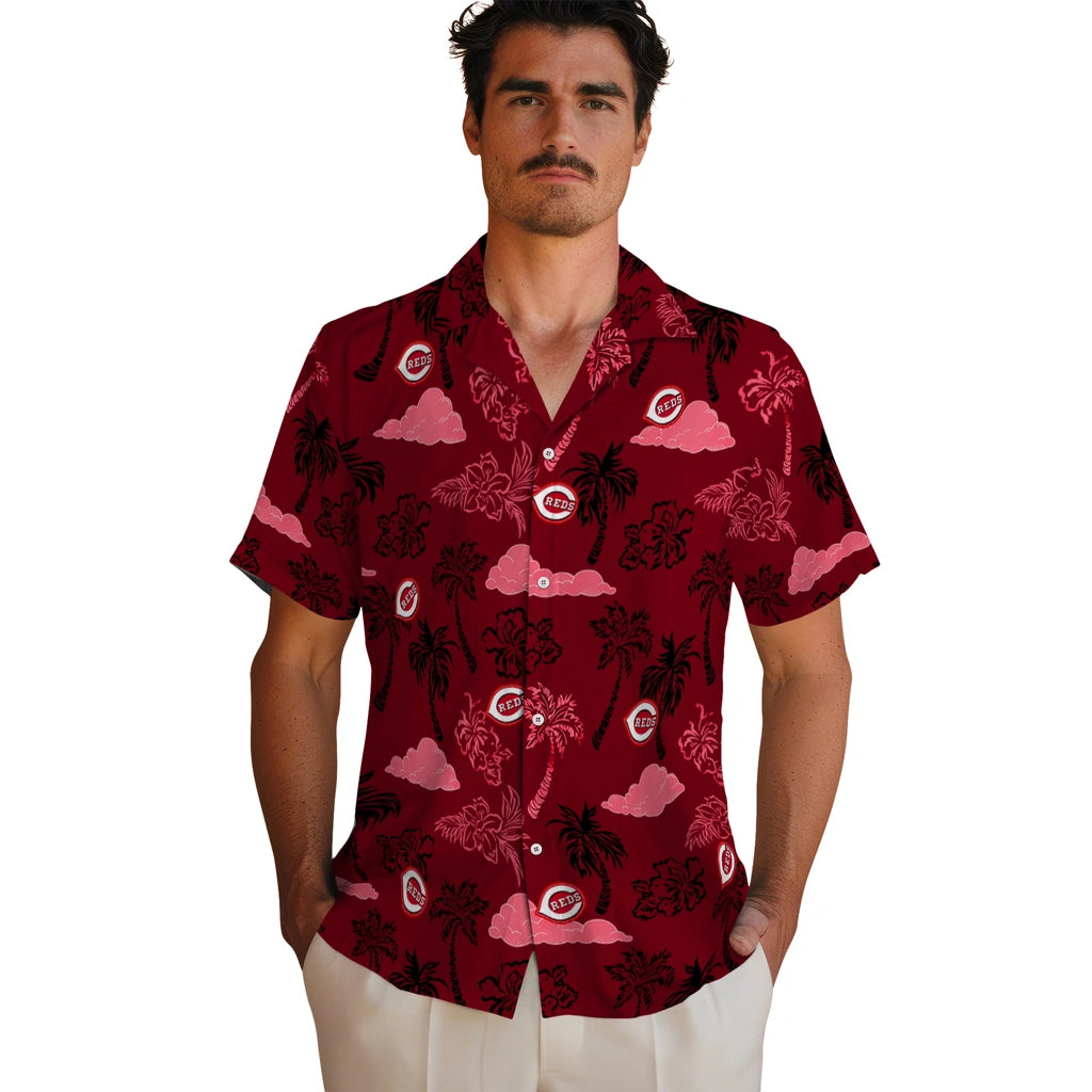 Cincinnati Reds Hawaiian Shirt - Palm And Clouds | Hula Hawaiian Shirts