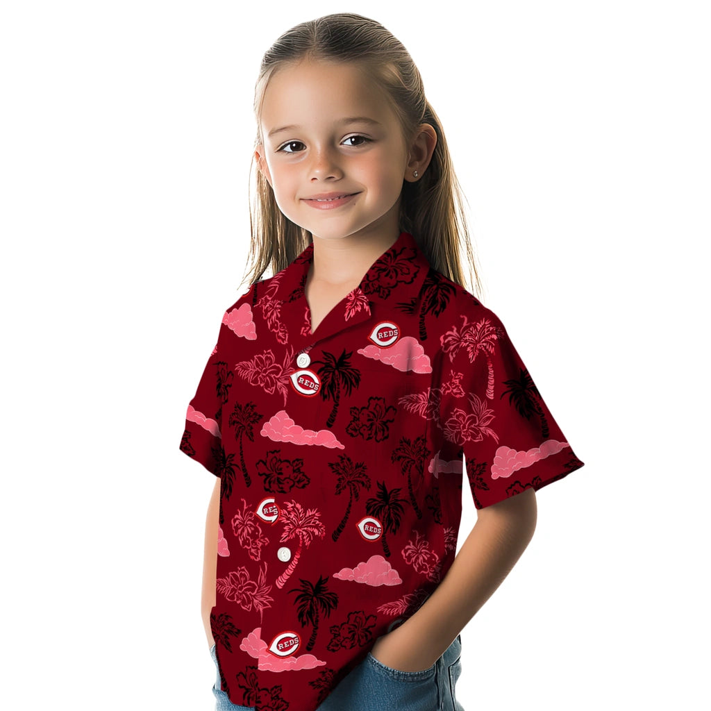 Cincinnati Reds Hawaiian Shirt - Palm And Clouds | Hula Hawaiian Shirts