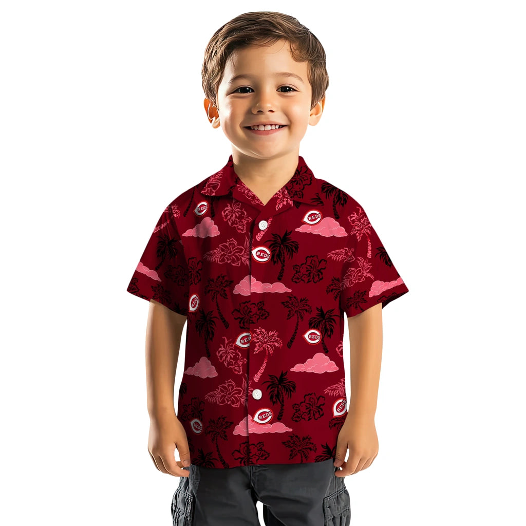 Cincinnati Reds Hawaiian Shirt - Palm And Clouds | Hula Hawaiian Shirts