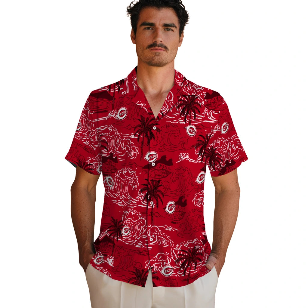 Cincinnati Reds Hawaiian Shirt - Wave Palm | Hula Hawaiian Shirts