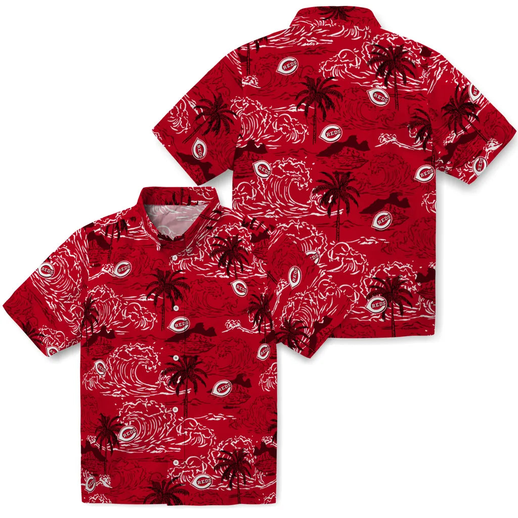 Cincinnati Reds Hawaiian Shirt - Wave Palm | Hula Hawaiian Shirts