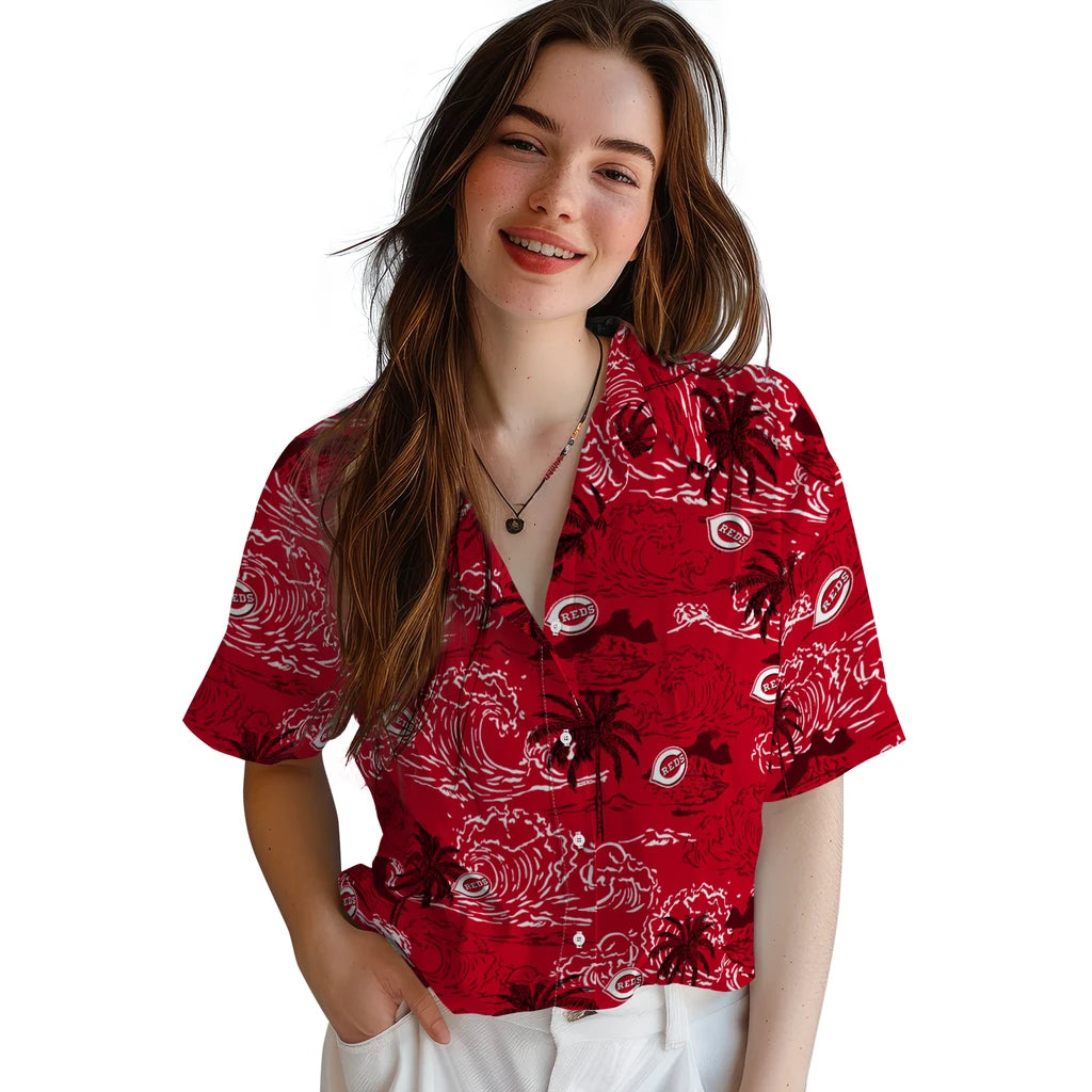 Cincinnati Reds Hawaiian Shirt - Wave Palm | Hula Hawaiian Shirts