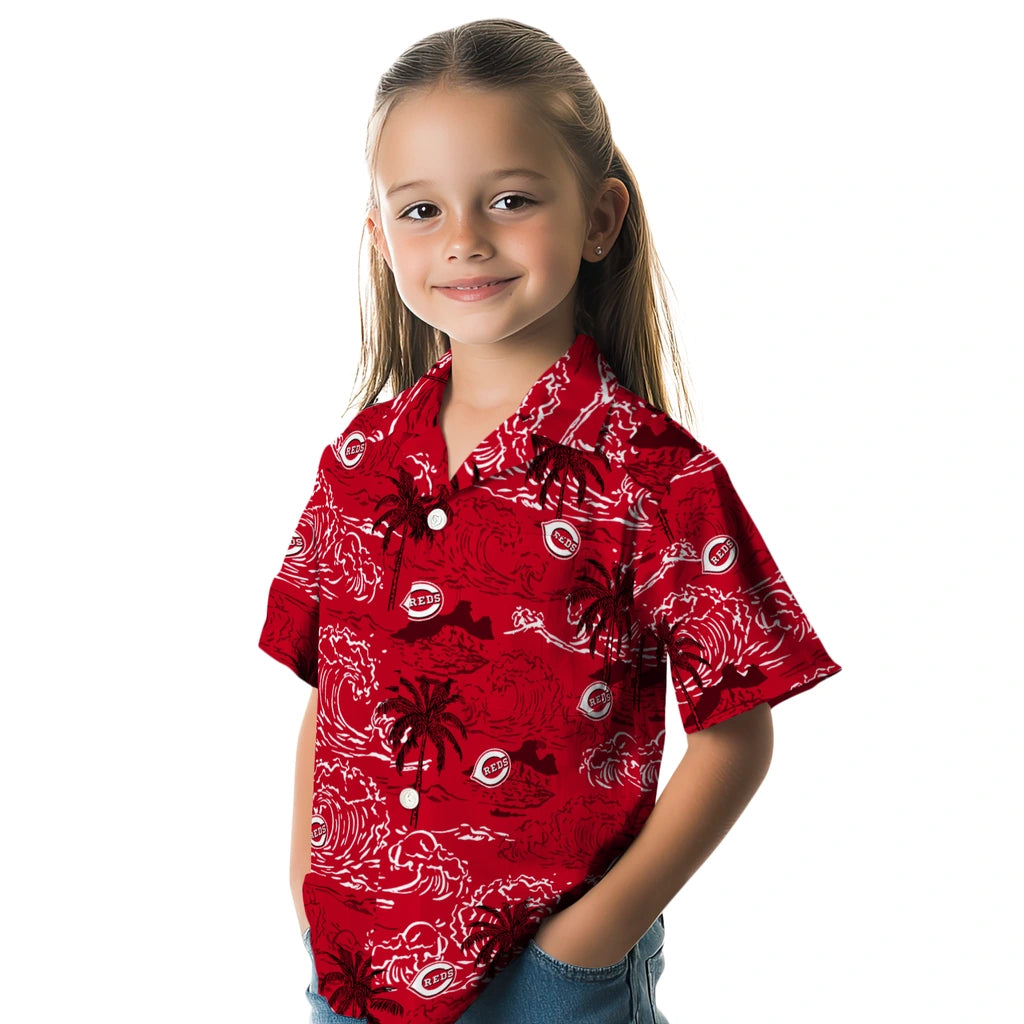Cincinnati Reds Hawaiian Shirt - Wave Palm | Hula Hawaiian Shirts