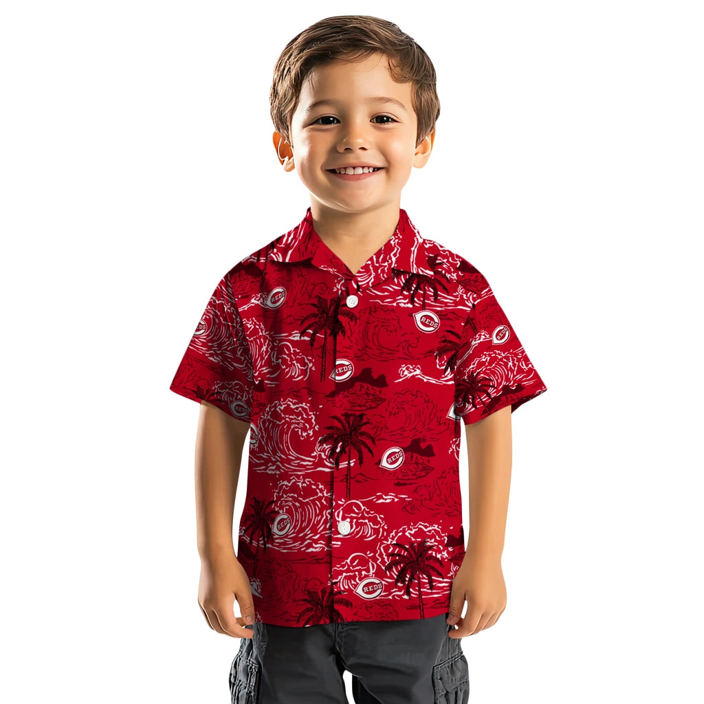 Cincinnati Reds Hawaiian Shirt - Wave Palm | Hula Hawaiian Shirts