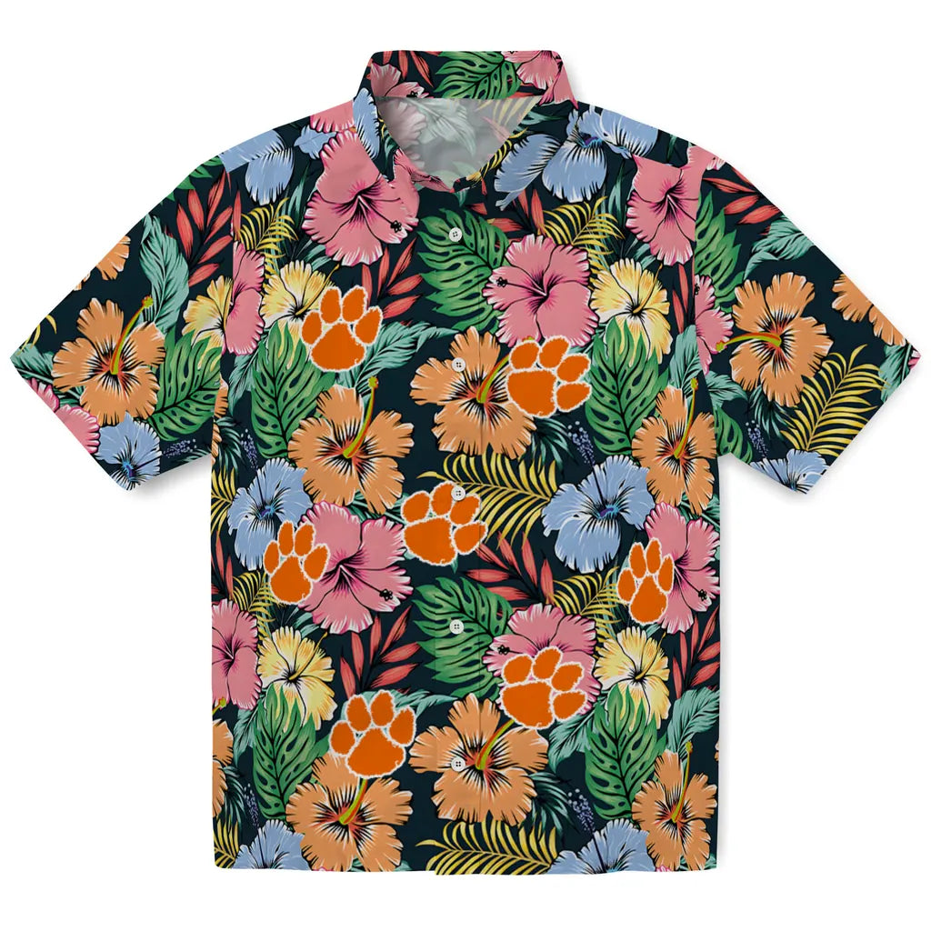 Clemson Tigers Hawaiian Shirt - Brilliant Hibiscus Garden | Hula Hawaiian Shirts
