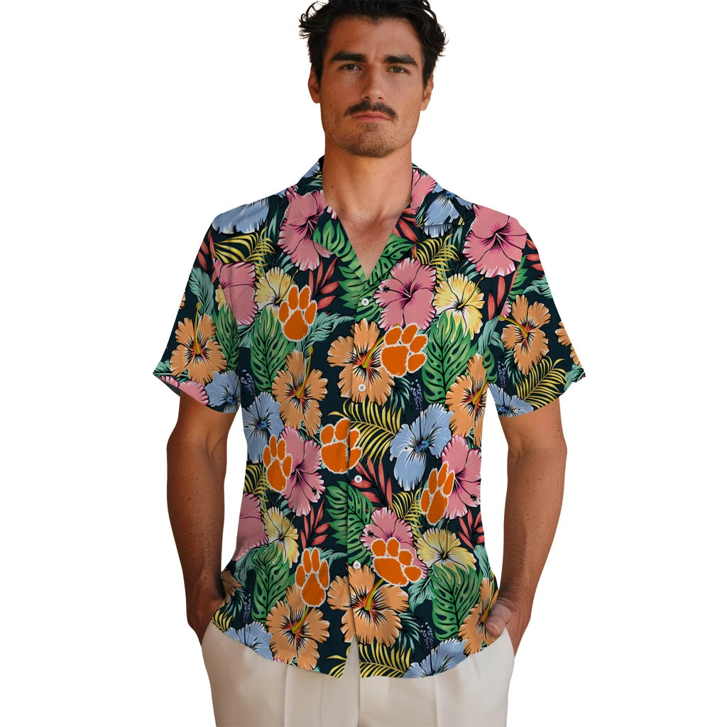Clemson Tigers Hawaiian Shirt - Brilliant Hibiscus Garden | Hula Hawaiian Shirts