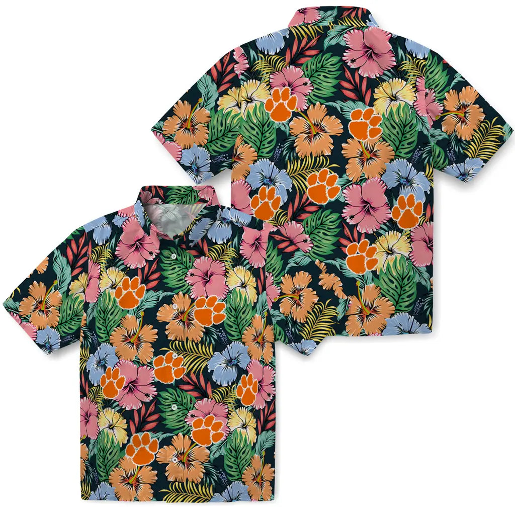Clemson Tigers Hawaiian Shirt - Brilliant Hibiscus Garden | Hula Hawaiian Shirts