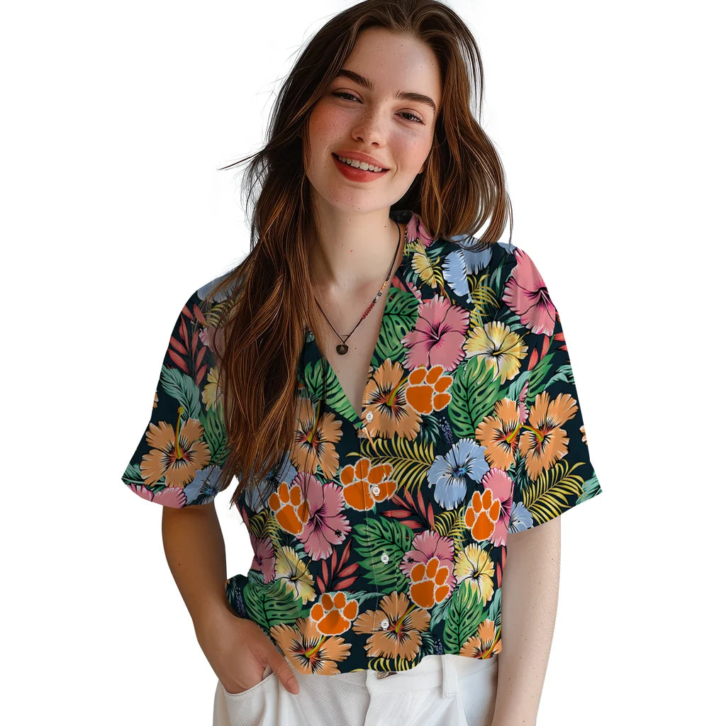 Clemson Tigers Hawaiian Shirt - Brilliant Hibiscus Garden | Hula Hawaiian Shirts