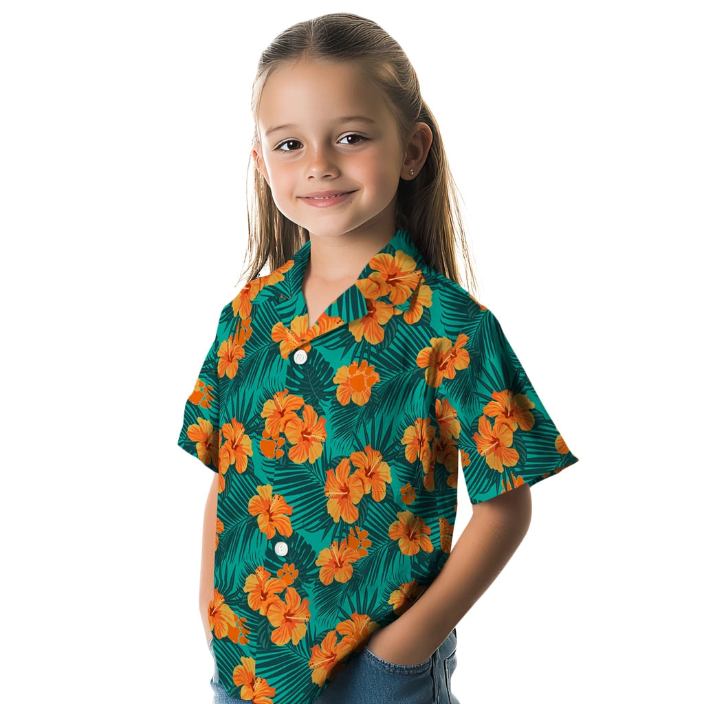 Clemson Tigers Hawaiian Shirt - Hibiscus and Palm Leaves | Hula Hawaiian Shirts