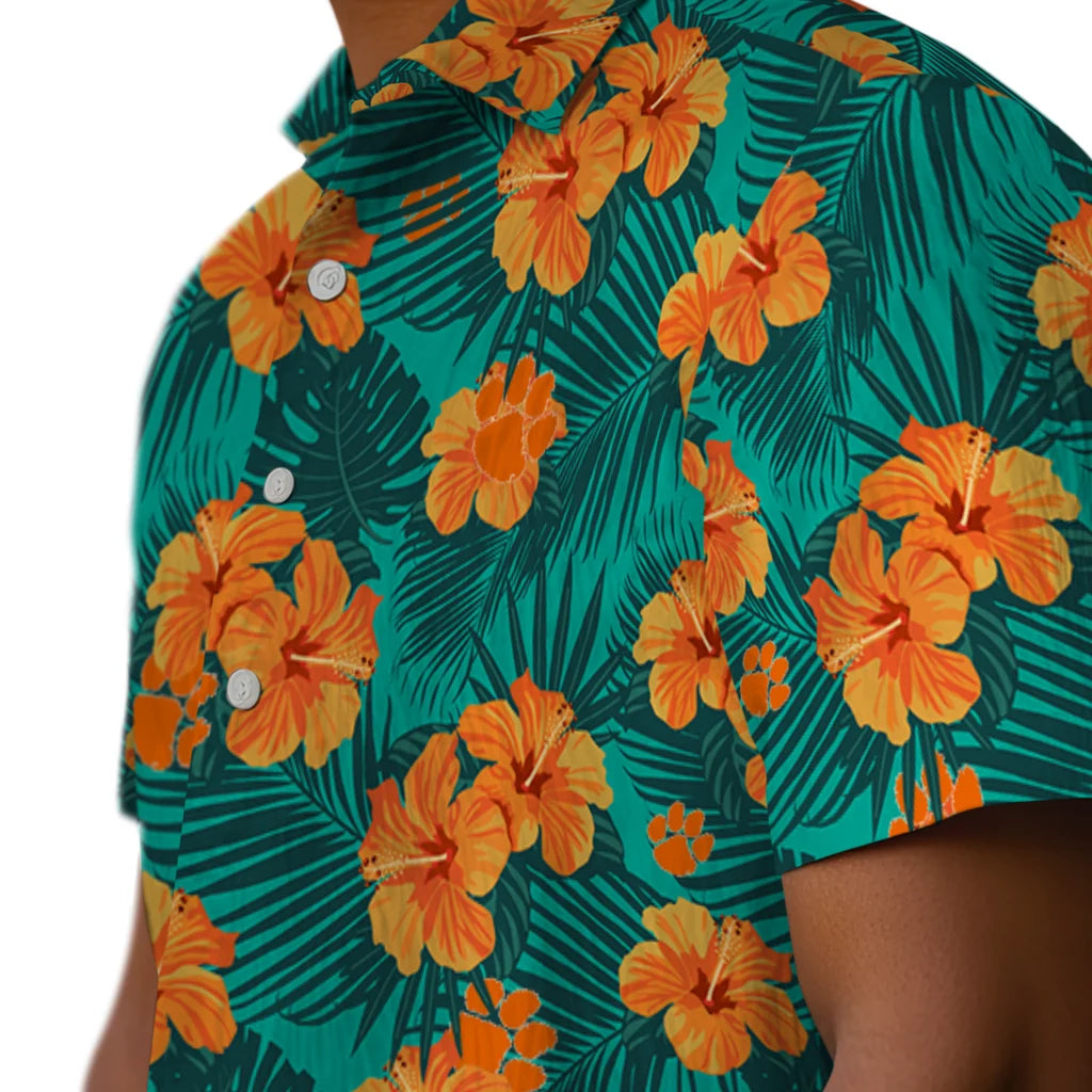 Clemson Tigers Hawaiian Shirt - Hibiscus and Palm Leaves | Hula Hawaiian Shirts