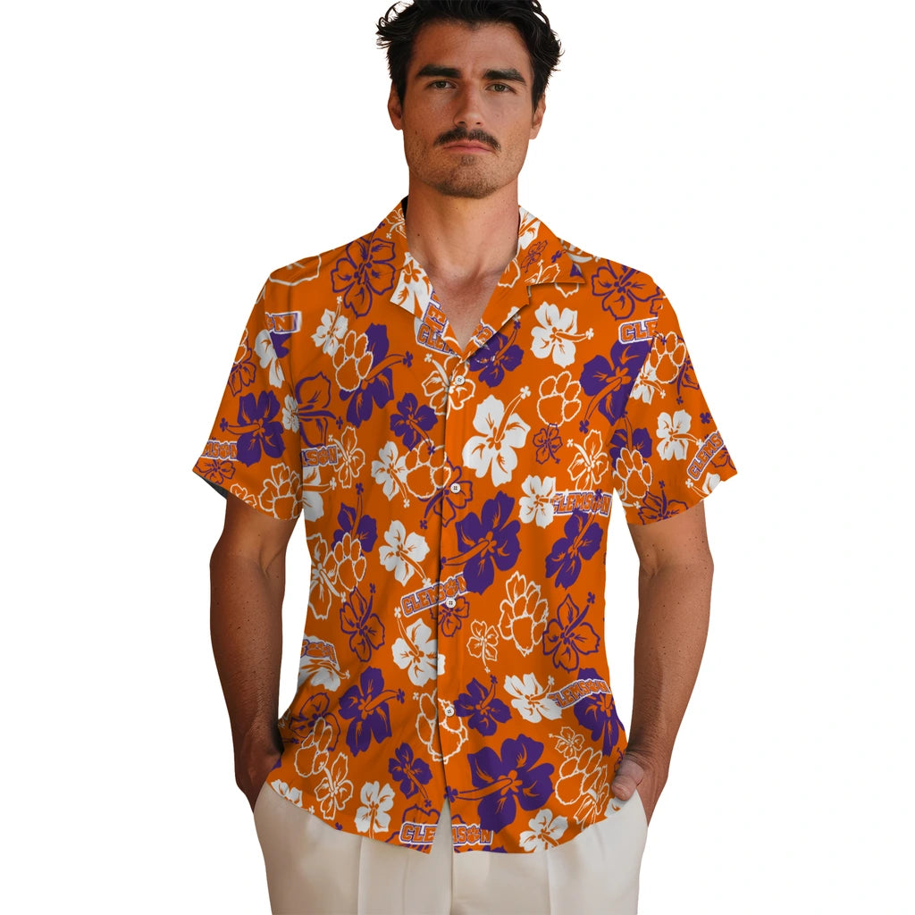 Clemson Tigers Hawaiian Shirt - Hibiscus Flower Design | Hula Hawaiian Shirts