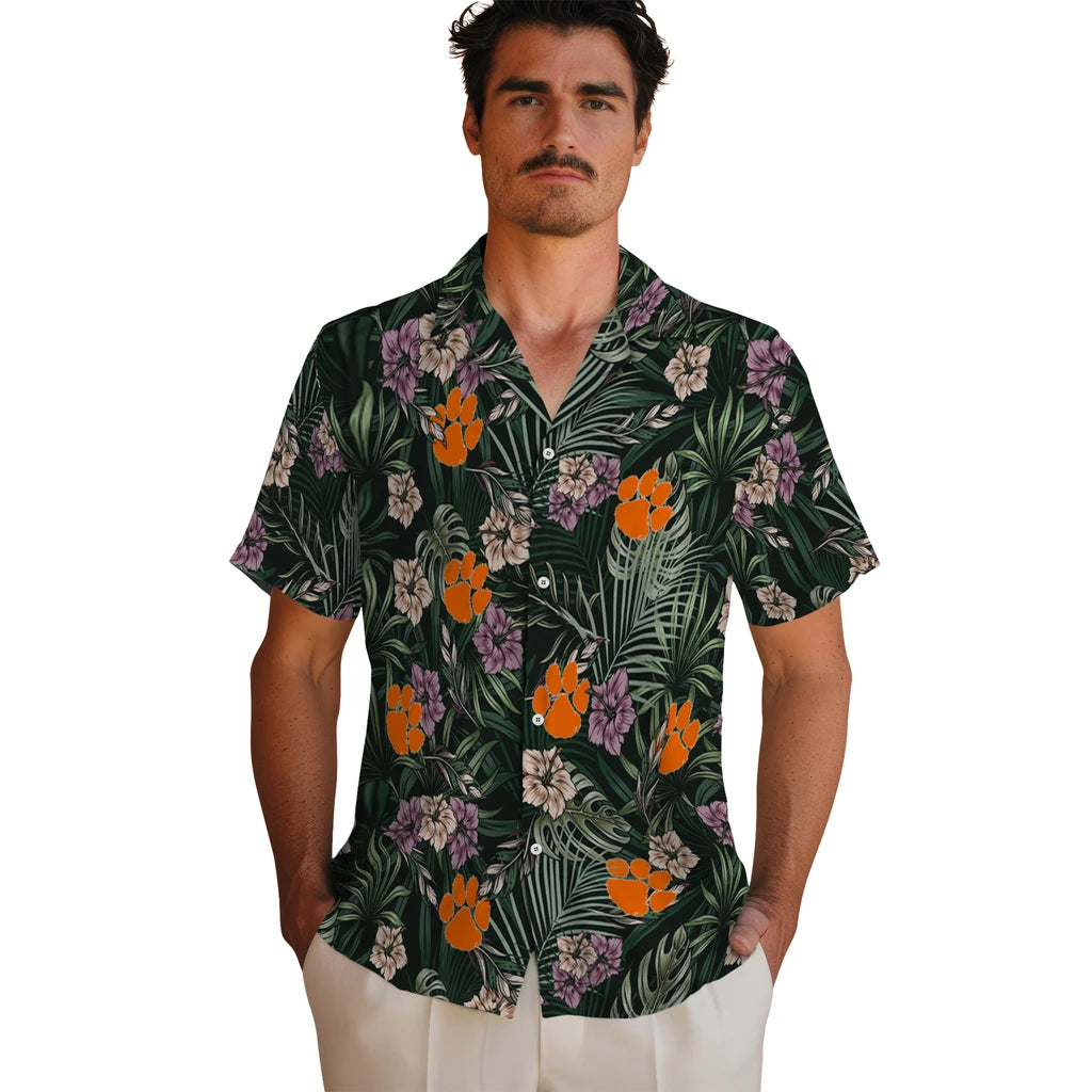 Clemson Tigers Hawaiian Shirt - Hibiscus Leaves Pattern | Hula Hawaiian Shirts