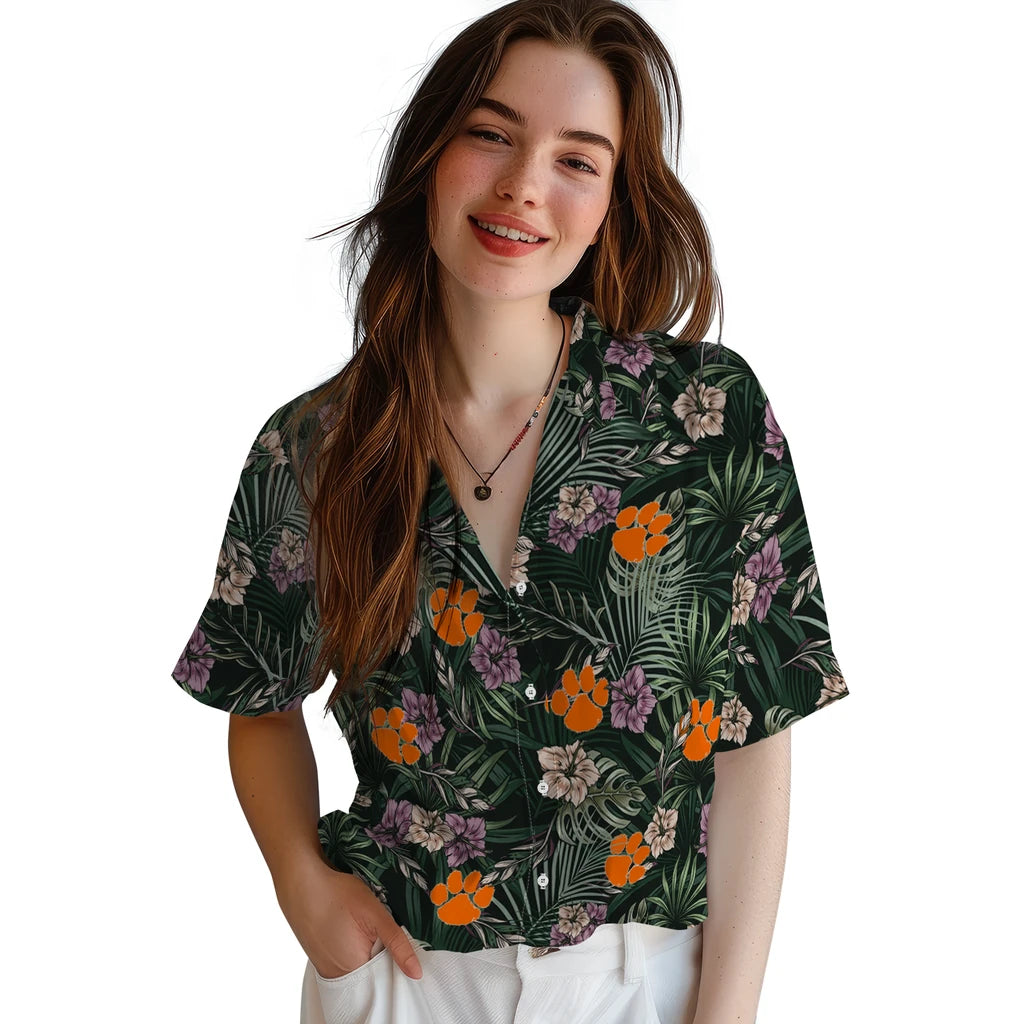 Clemson Tigers Hawaiian Shirt - Hibiscus Leaves Pattern | Hula Hawaiian Shirts