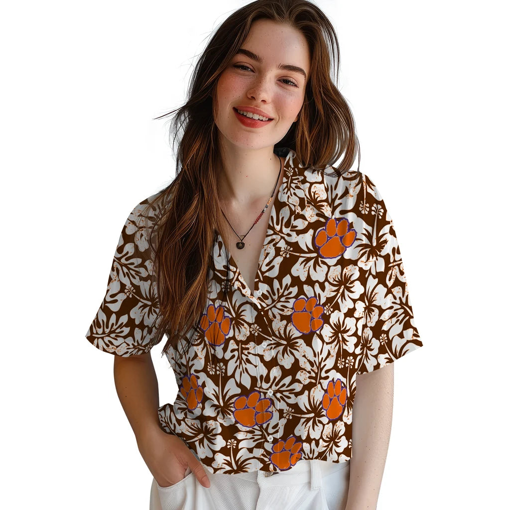 Clemson Tigers Hawaiian Shirt - Hibiscus Motif | Hula Hawaiian Shirts