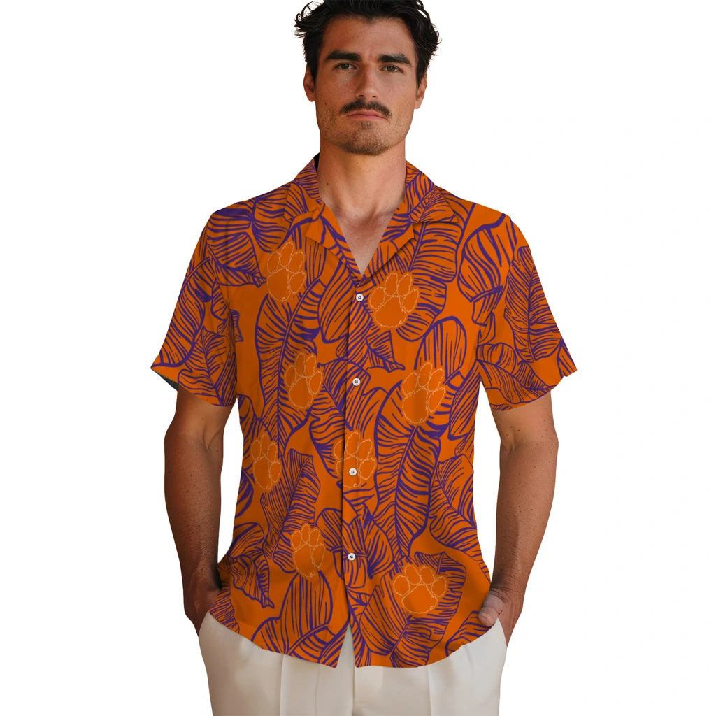 Clemson Tigers Hawaiian Shirt - Leaf Outline | Hula Hawaiian Shirts