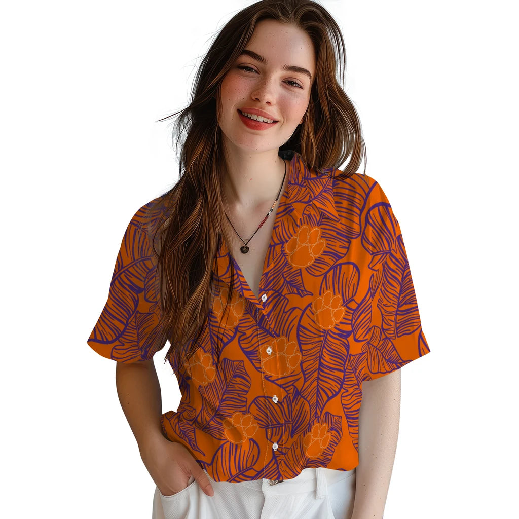 Clemson Tigers Hawaiian Shirt - Leaf Outline | Hula Hawaiian Shirts