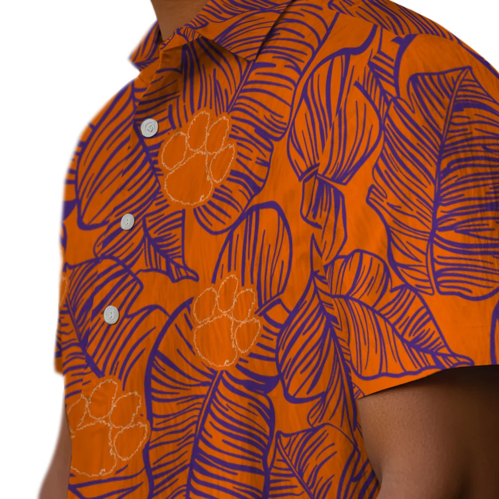 Clemson Tigers Hawaiian Shirt - Leaf Outline | Hula Hawaiian Shirts