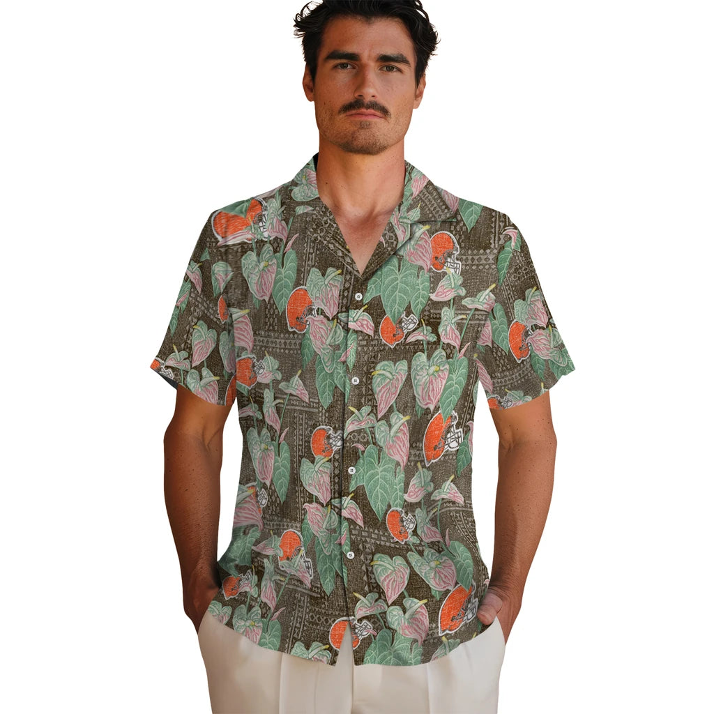 Cleveland Browns Hawaiian Shirt - Anthurium Overlay | Hula Hawaiian Shirts