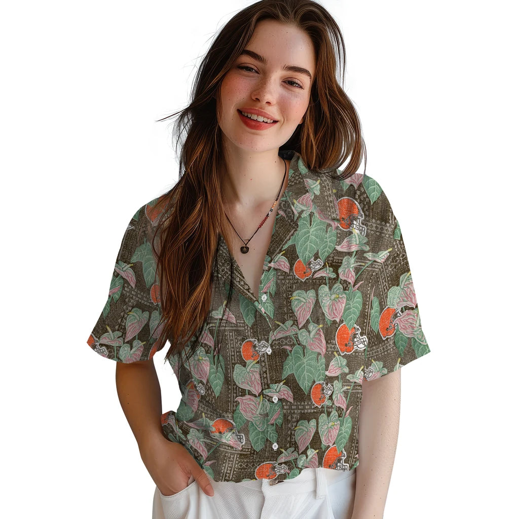 Cleveland Browns Hawaiian Shirt - Anthurium Overlay | Hula Hawaiian Shirts