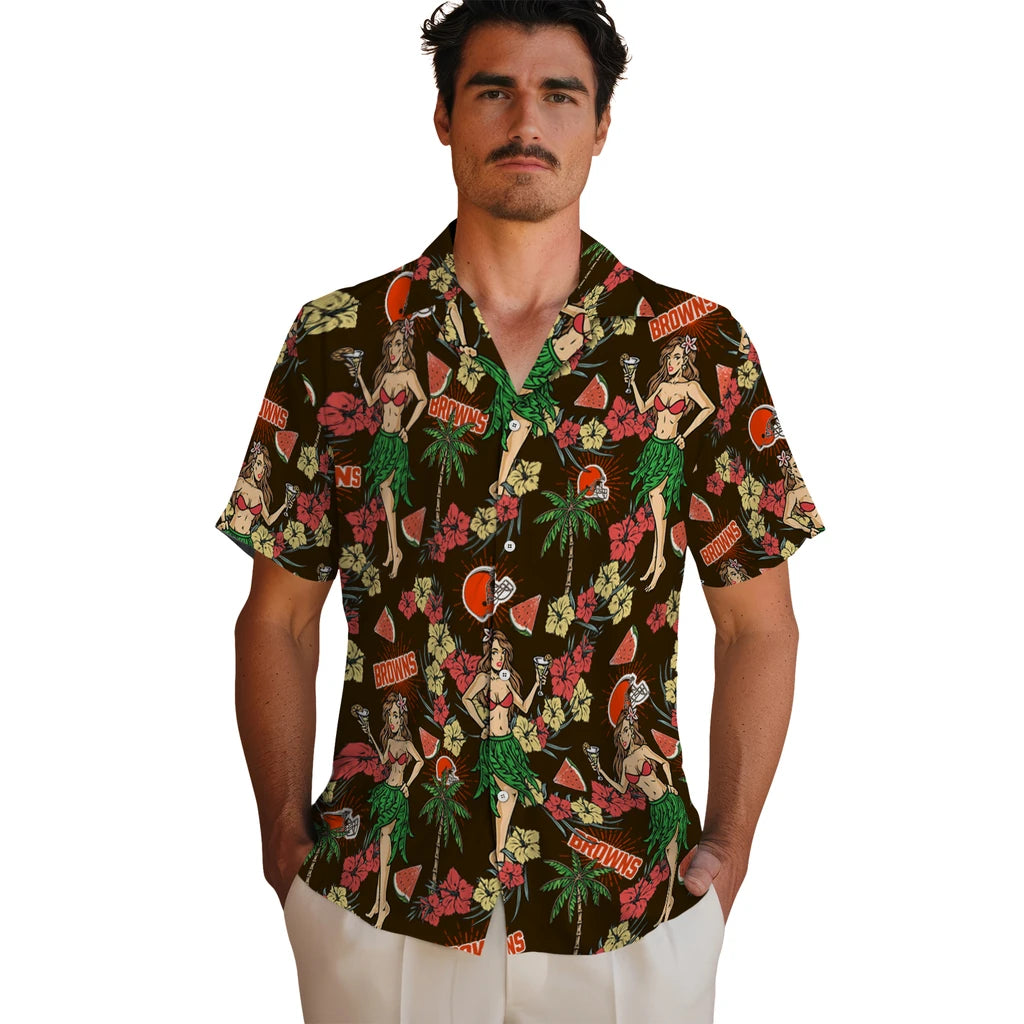 Cleveland Browns Hawaiian Shirt - Hawaiian Girls Design | Hula Hawaiian Shirts