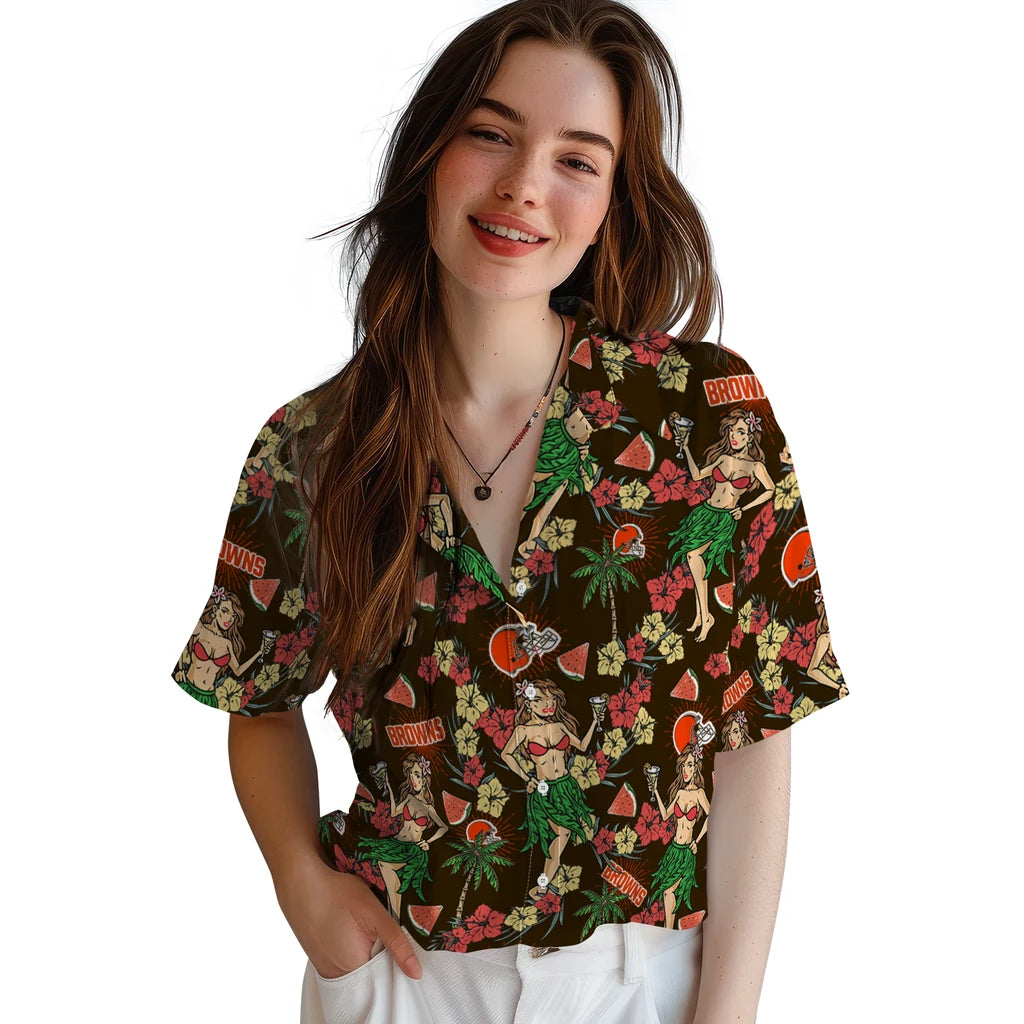 Cleveland Browns Hawaiian Shirt - Hawaiian Girls Design | Hula Hawaiian Shirts