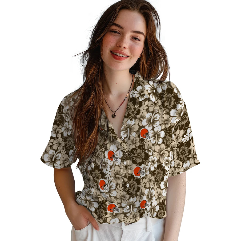 Cleveland Browns Hawaiian Shirt - Hibiscus Blooms | Hula Hawaiian Shirts