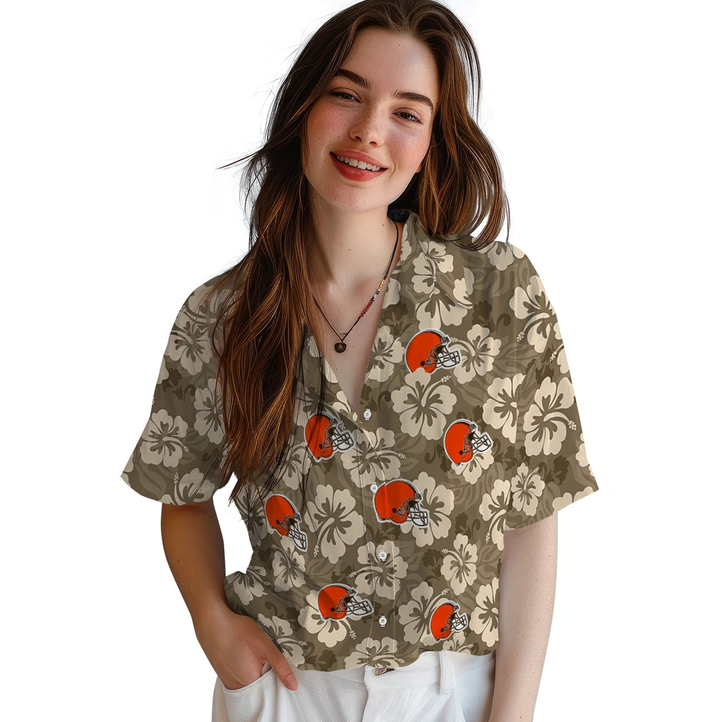 Cleveland Browns Hawaiian Shirt - Hibiscus Cluster | Hula Hawaiian Shirts
