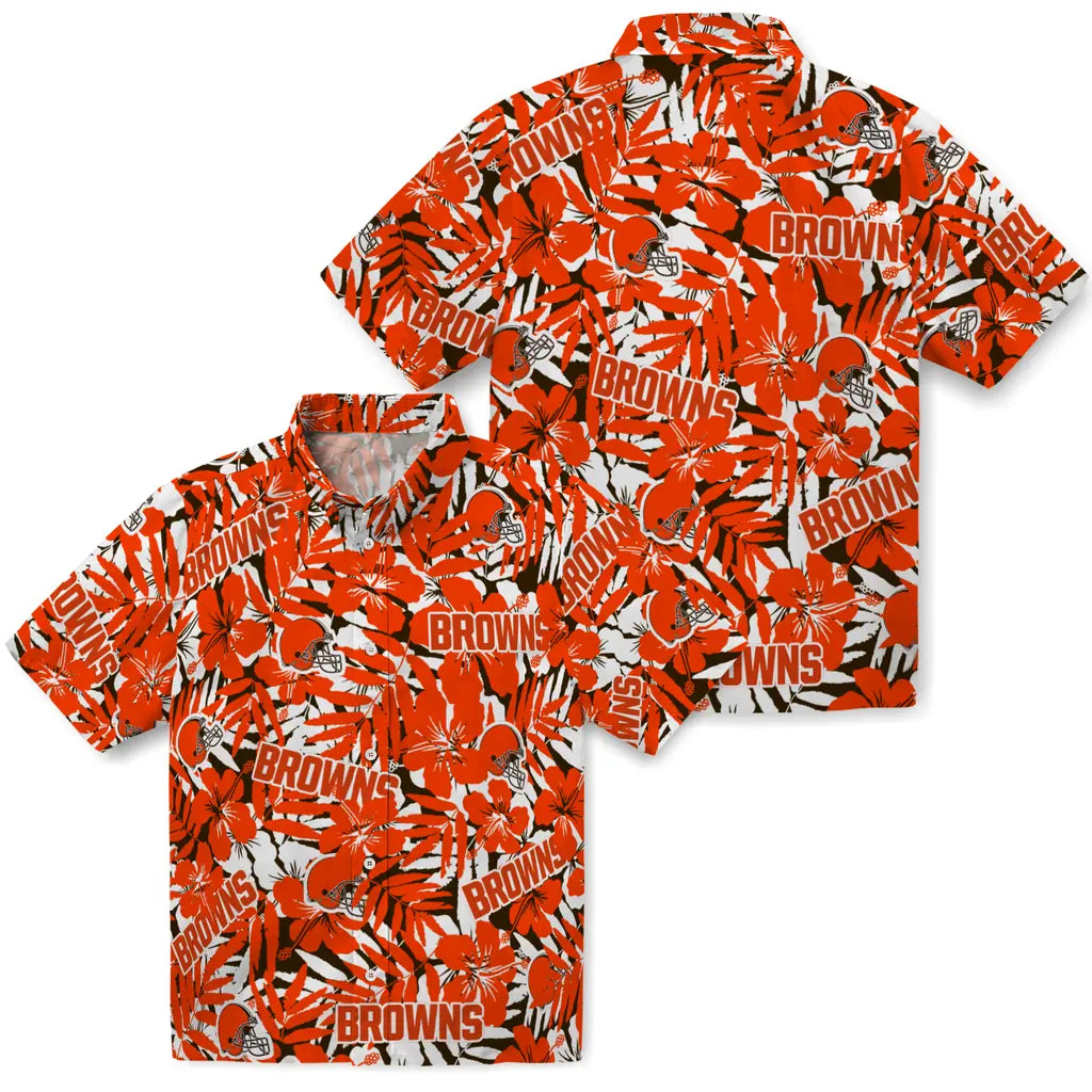 Cleveland Browns Hawaiian Shirt - Hibiscus Overlay | Hula Hawaiian Shirts