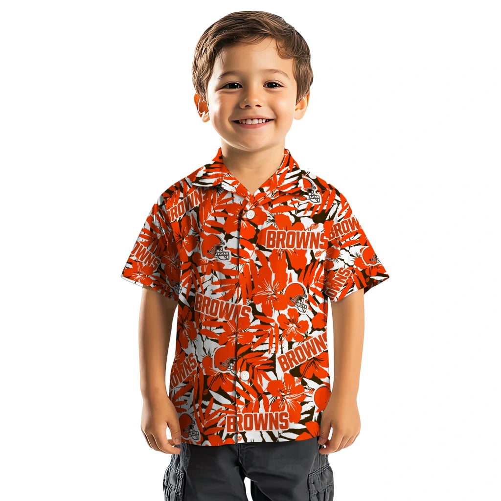 Cleveland Browns Hawaiian Shirt - Hibiscus Overlay | Hula Hawaiian Shirts