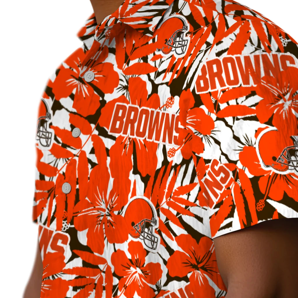 Cleveland Browns Hawaiian Shirt - Hibiscus Overlay | Hula Hawaiian Shirts