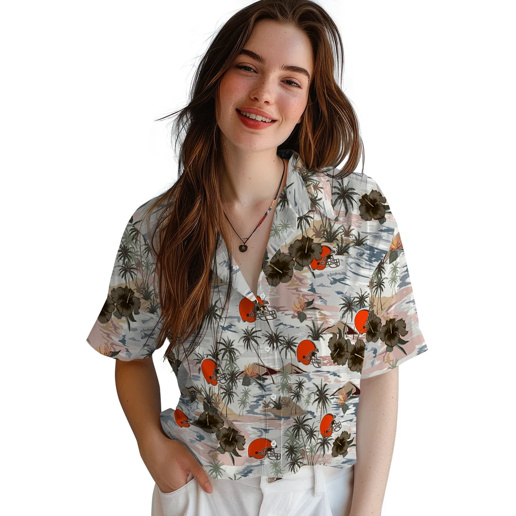 Cleveland Browns Hawaiian Shirt - Hibiscus Seaside | Hula Hawaiian Shirts