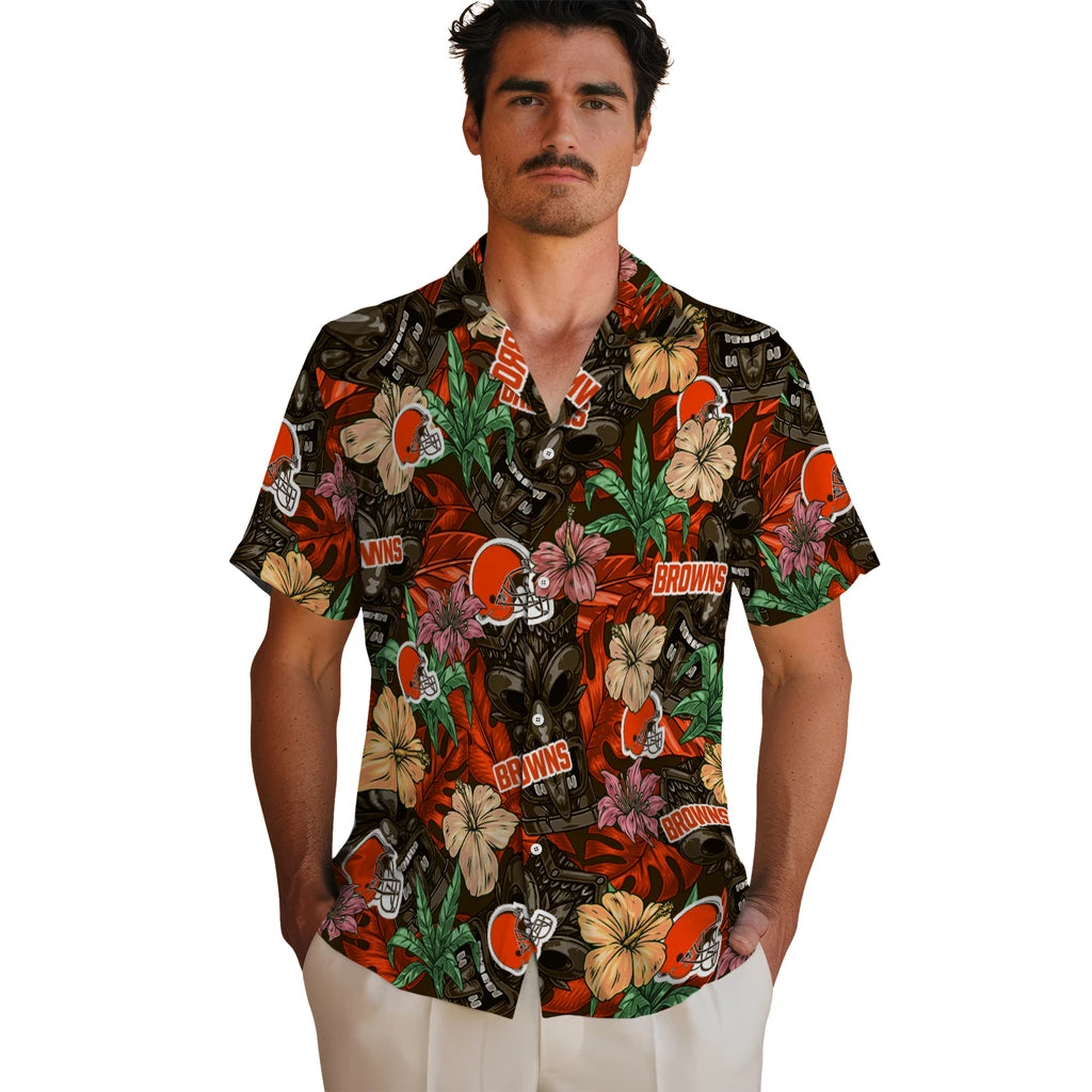 Cleveland Browns Hawaiian Shirt - Hibiscus Tiki Jungle | Hula Hawaiian Shirts