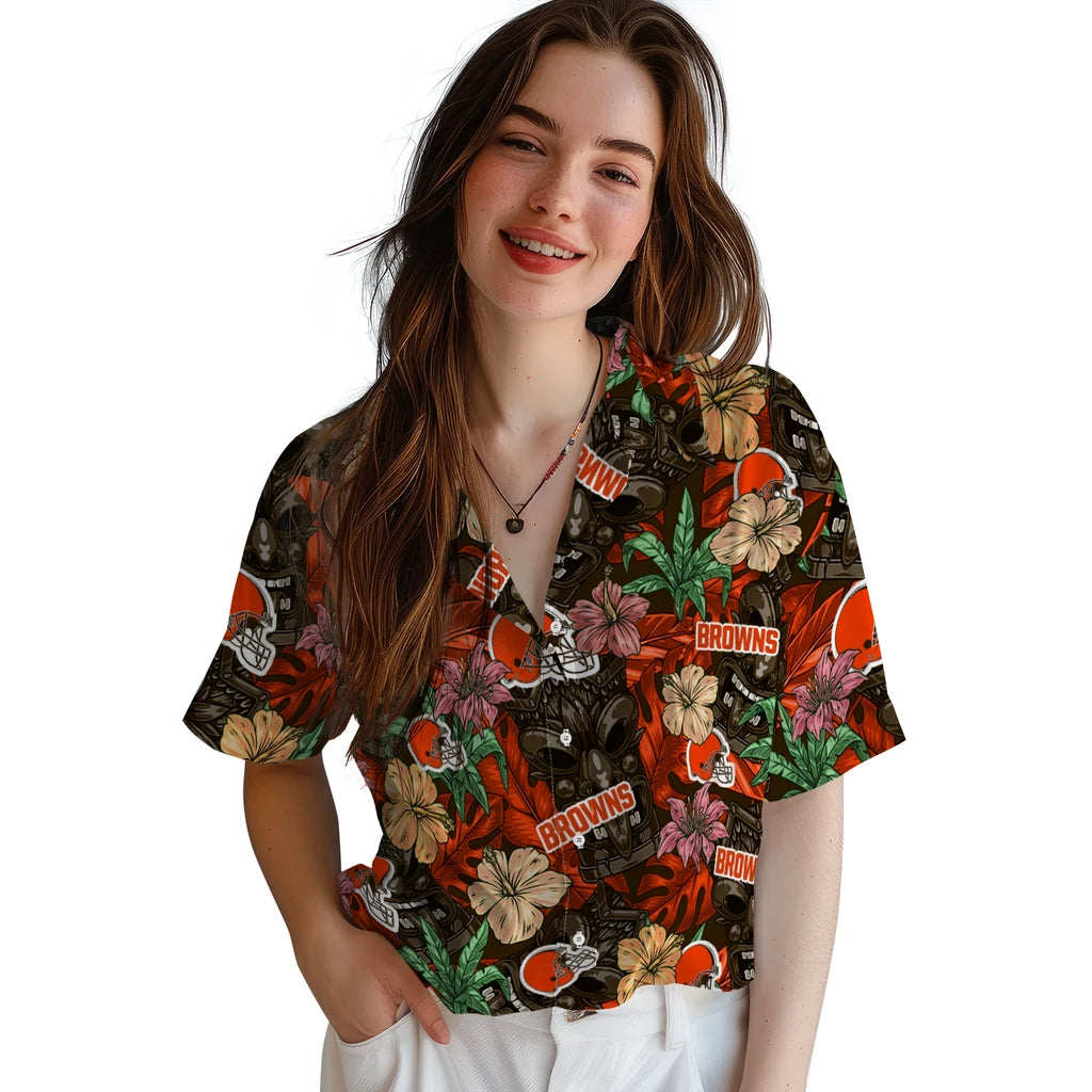 Cleveland Browns Hawaiian Shirt - Hibiscus Tiki Jungle | Hula Hawaiian Shirts