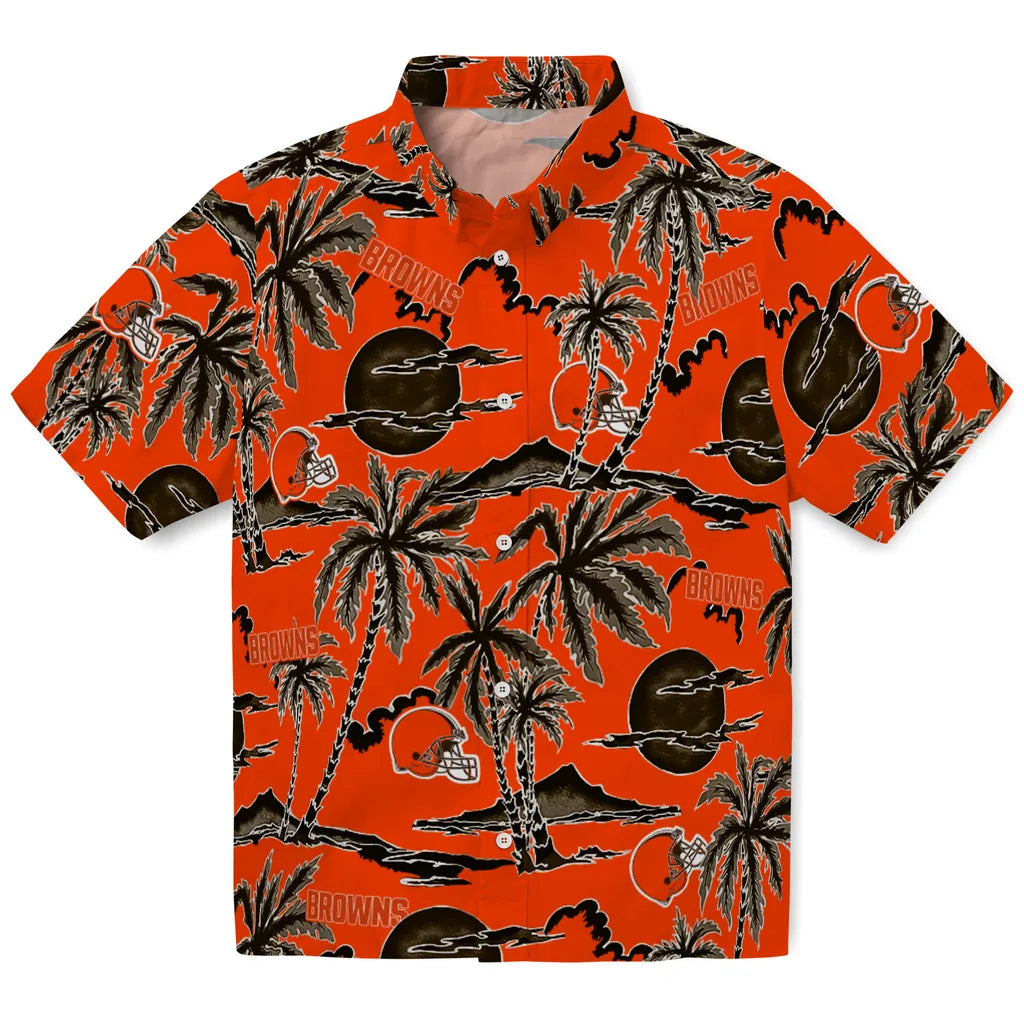 Cleveland Browns Hawaiian Shirt - Palm Sunset | Hula Hawaiian Shirts