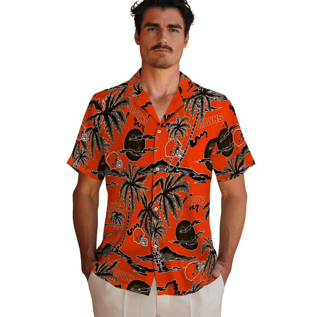 Cleveland Browns Hawaiian Shirt - Palm Sunset | Hula Hawaiian Shirts