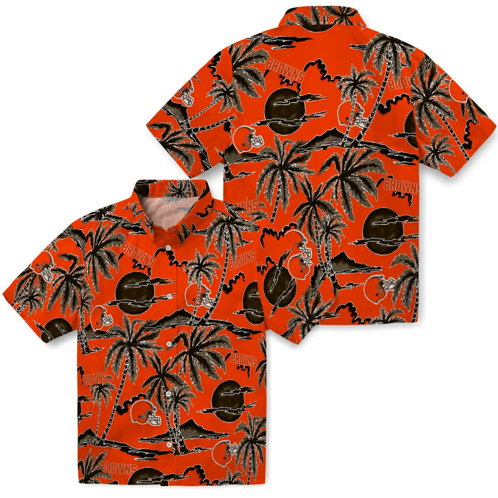 Cleveland Browns Hawaiian Shirt - Palm Sunset | Hula Hawaiian Shirts