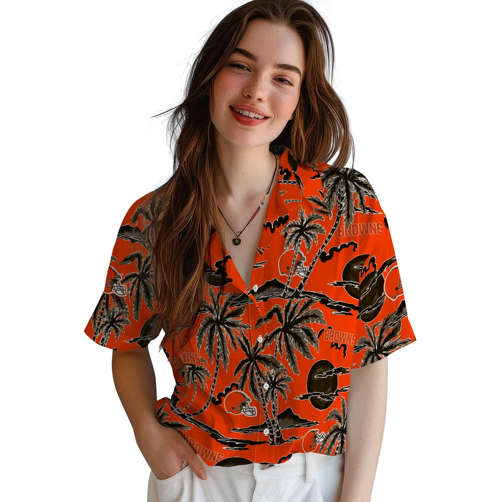 Cleveland Browns Hawaiian Shirt - Palm Sunset | Hula Hawaiian Shirts