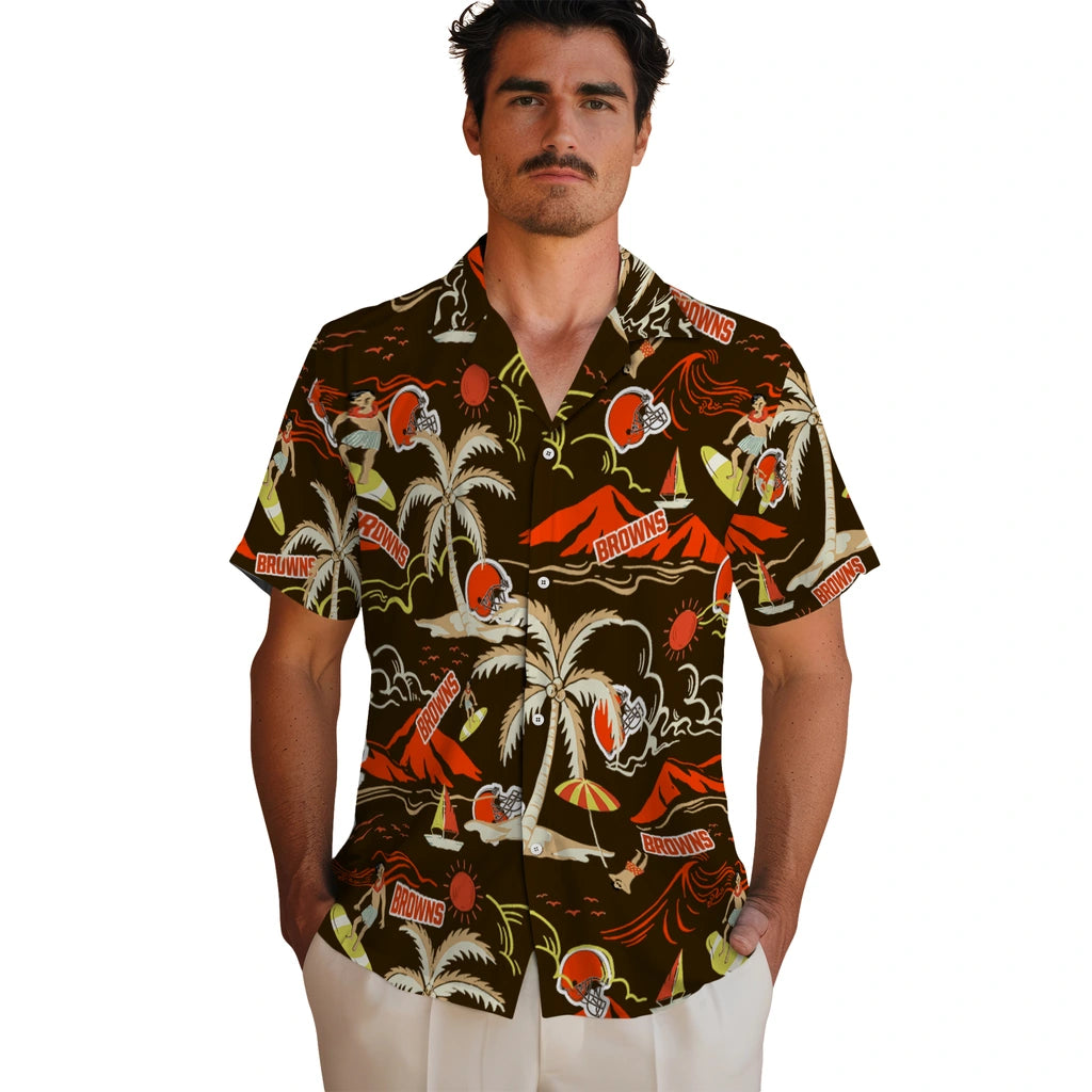 Cleveland Browns Hawaiian Shirt - Palm Tree Island | Hula Hawaiian Shirts