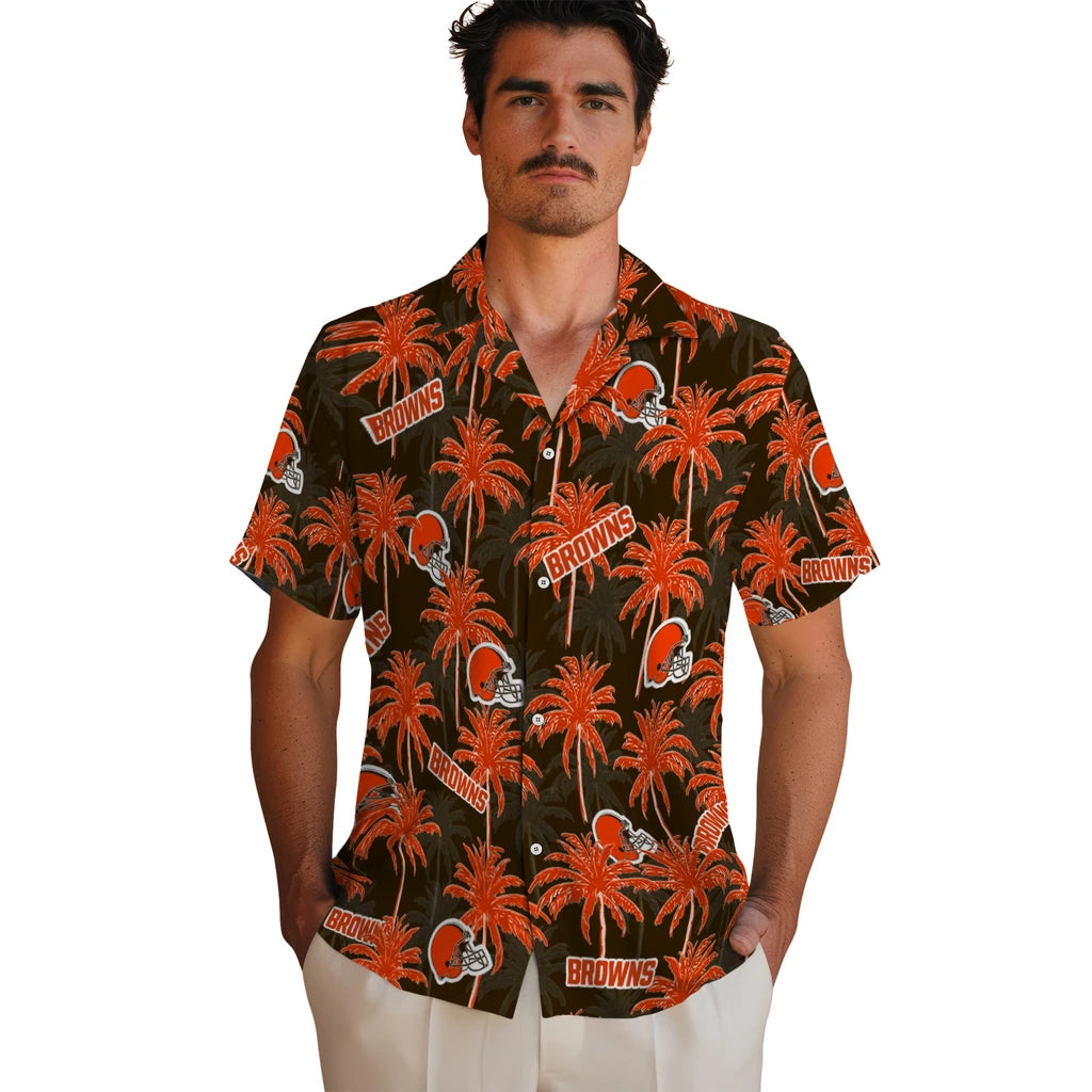Cleveland Browns Hawaiian Shirt - Palm Tree Motif | Hula Hawaiian Shirts