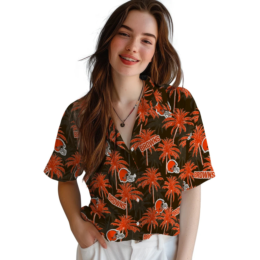 Cleveland Browns Hawaiian Shirt - Palm Tree Motif | Hula Hawaiian Shirts