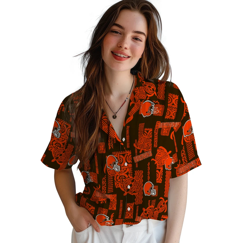 Cleveland Browns Hawaiian Shirt - Turtle Lines | Hula Hawaiian Shirts