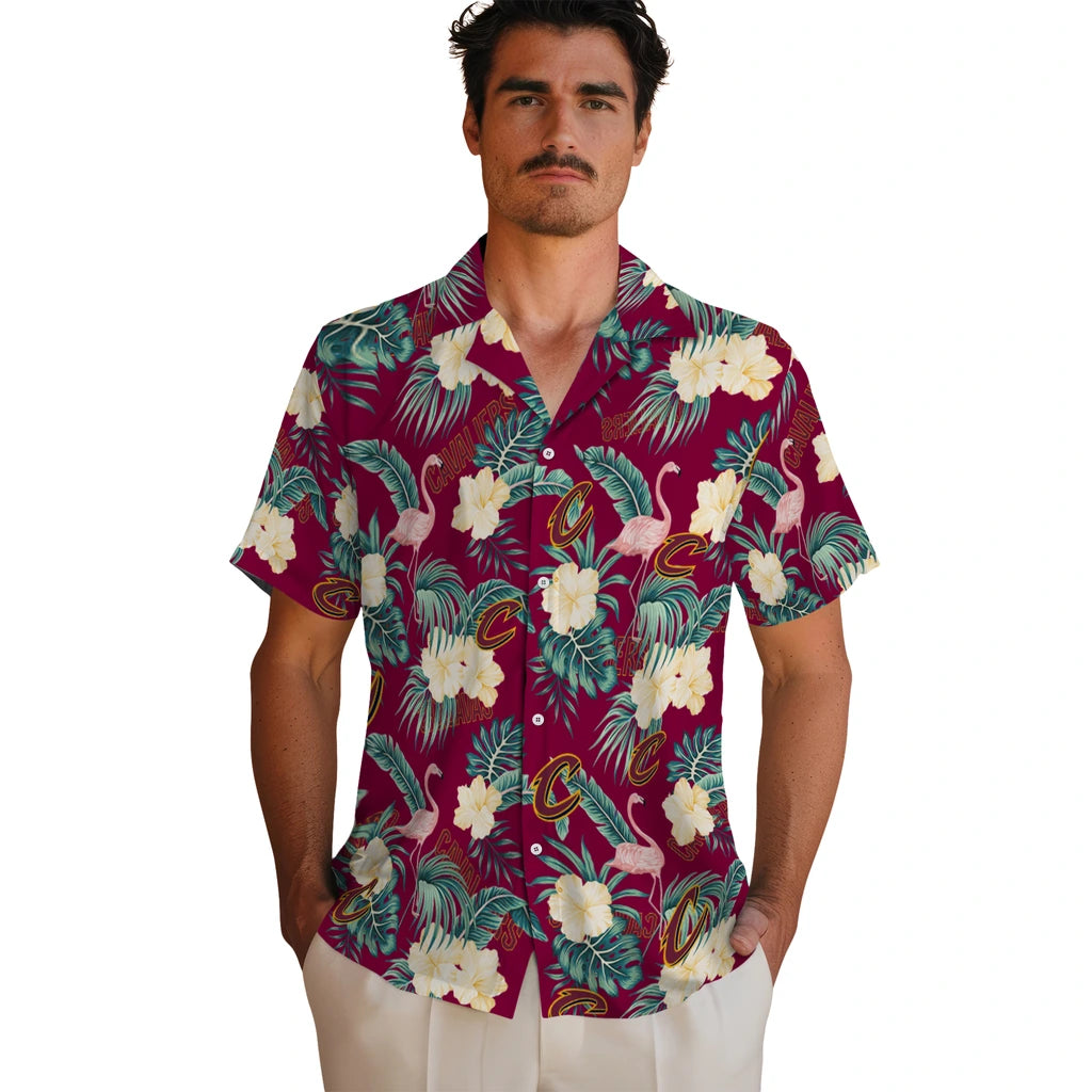 Cleveland Cavaliers Hawaiian Shirt - Flamingo and Hibiscus | Hula Hawaiian Shirts