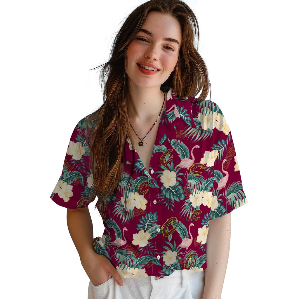 Cleveland Cavaliers Hawaiian Shirt - Flamingo and Hibiscus | Hula Hawaiian Shirts