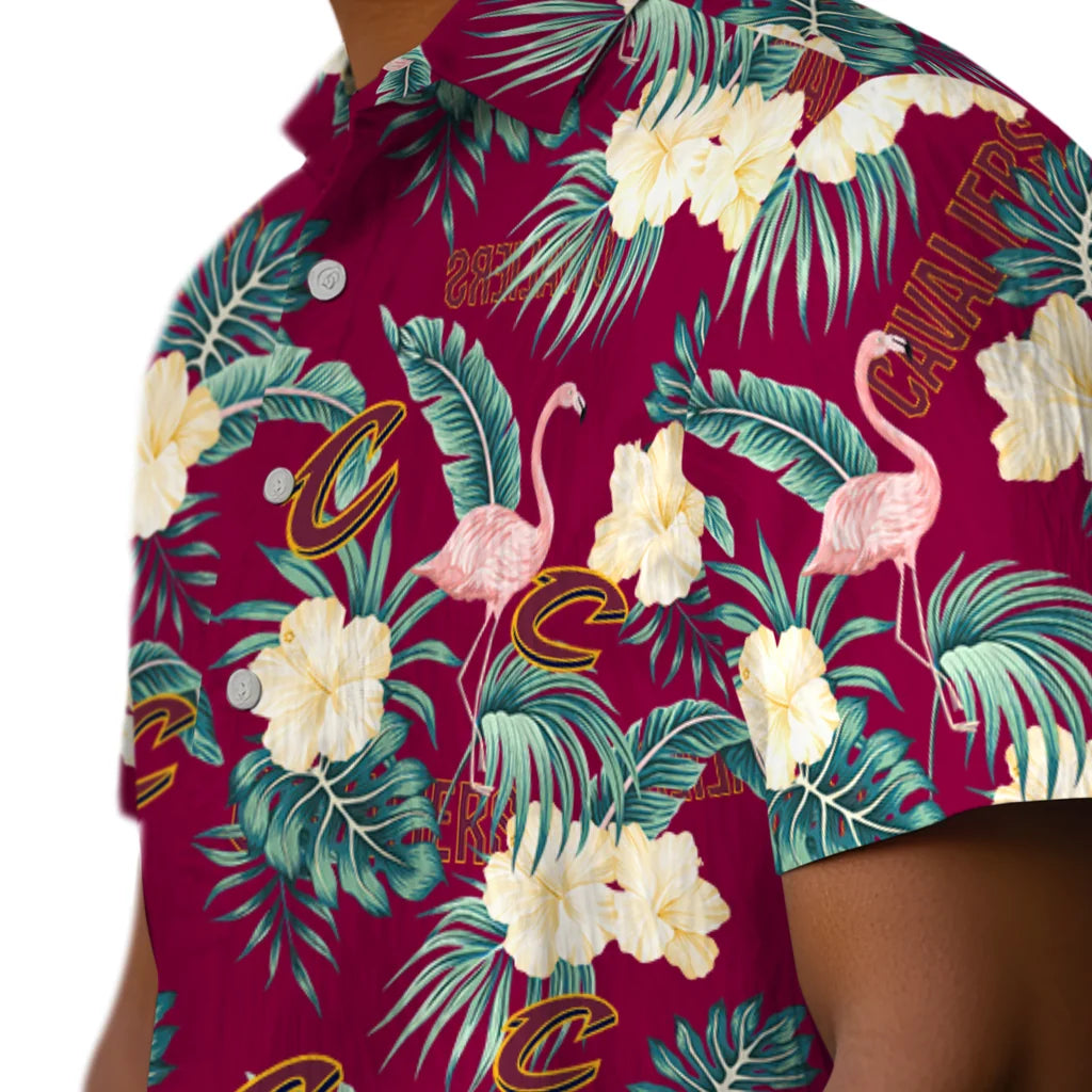 Cleveland Cavaliers Hawaiian Shirt - Flamingo and Hibiscus | Hula Hawaiian Shirts